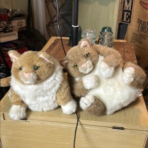 Set of Two Vintage Dakin White and Taupe Plush Cats—Collectable